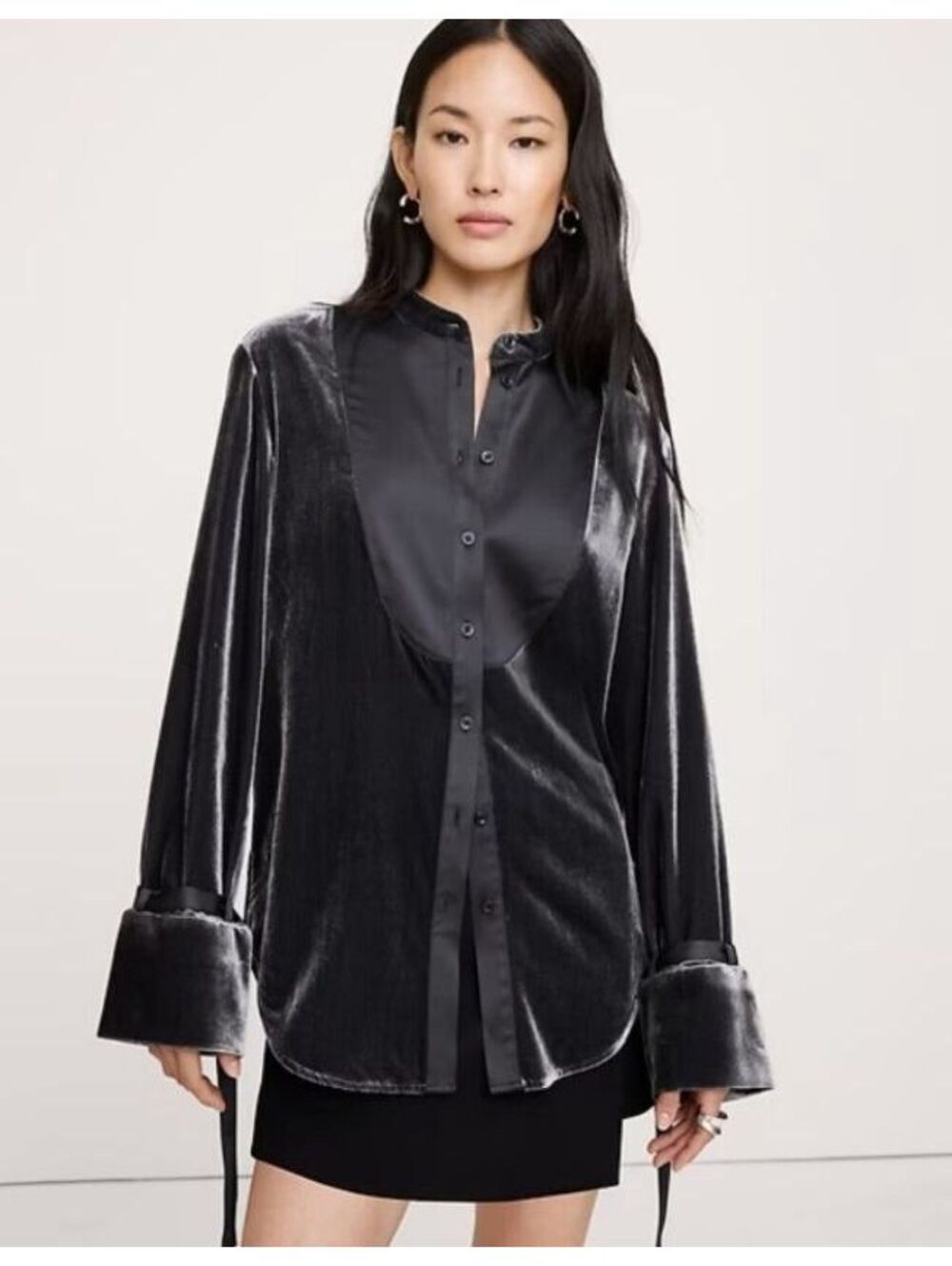 Banana Republic velvet tuxedo shirt Gray